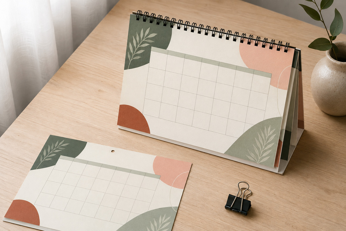 Calendrier personnalisé posé sur un bureau