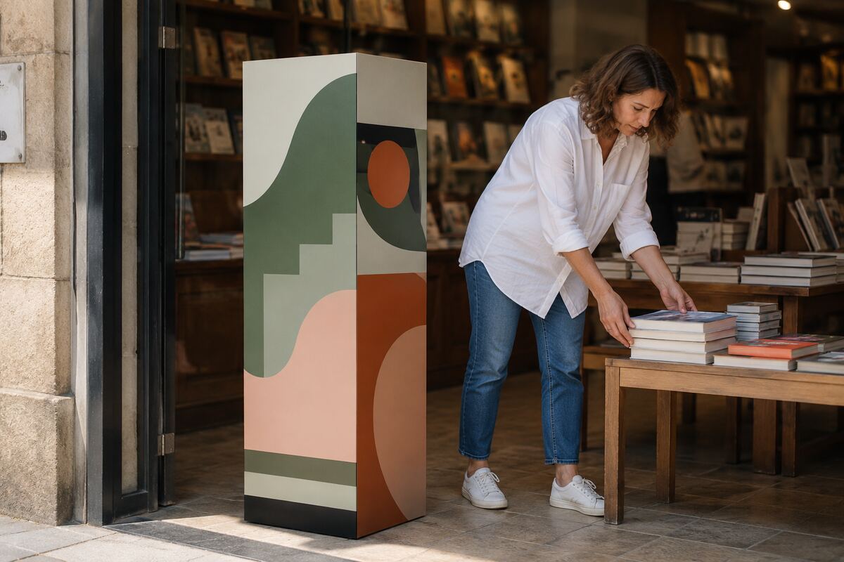 Totem carré de sol imprimé en quadrichromie par KOOPRINTA