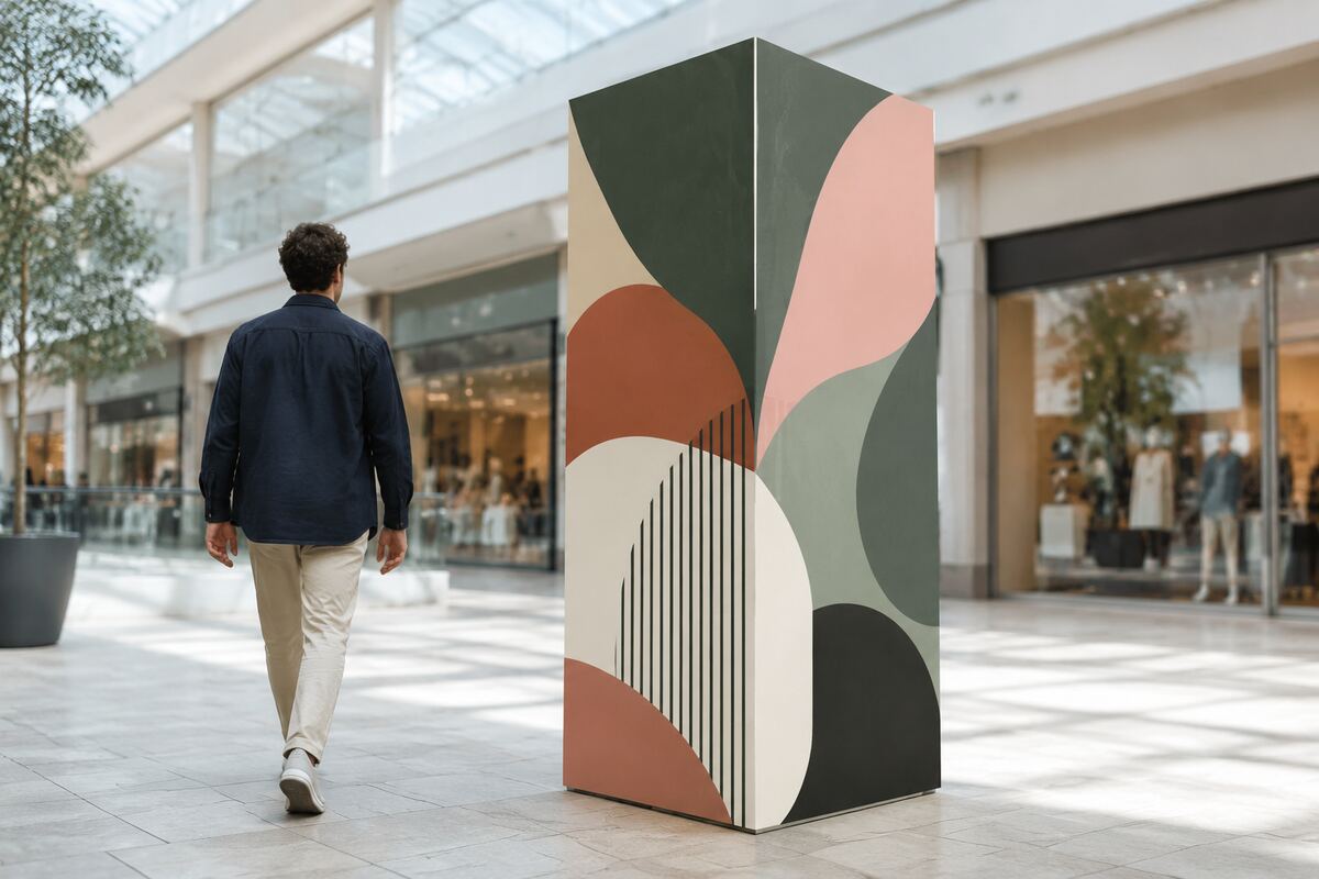 Totem géant 3 faces imprimé en quadrichromie par KOOPRINTA